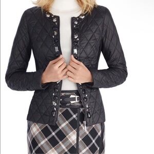 White House Black Market Quilted Jeweled Embellished Jacket Size Medium Black